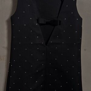 Black Sleeveless Dress with Bow and Dots